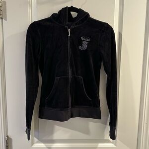 Juicy Couture Vintage Velour Hoodie in Black with Mixed Rhinestone Shine Juicy